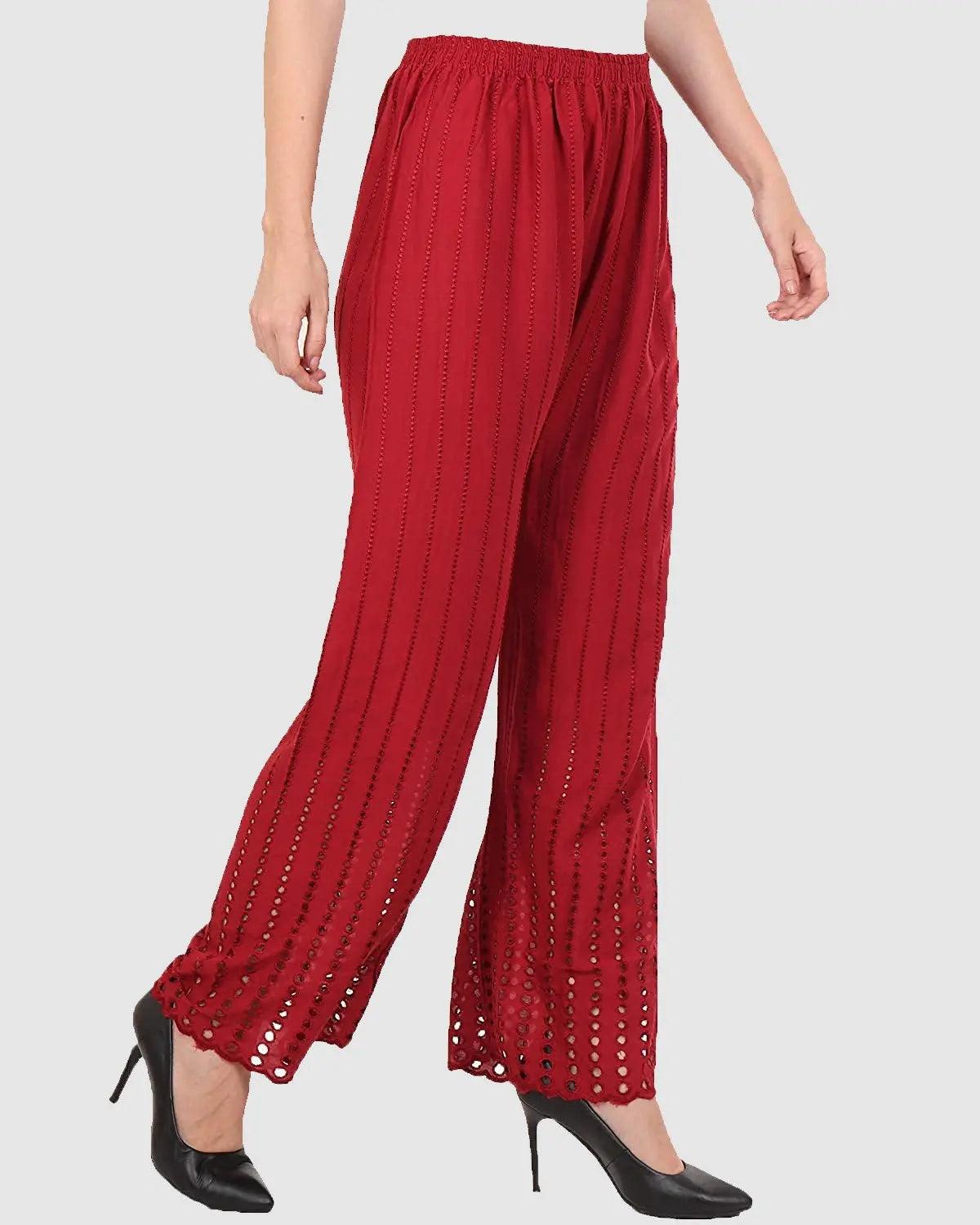 Women's Maroon Chicken Rayon Palazzo Flaired Pants wrinkle free