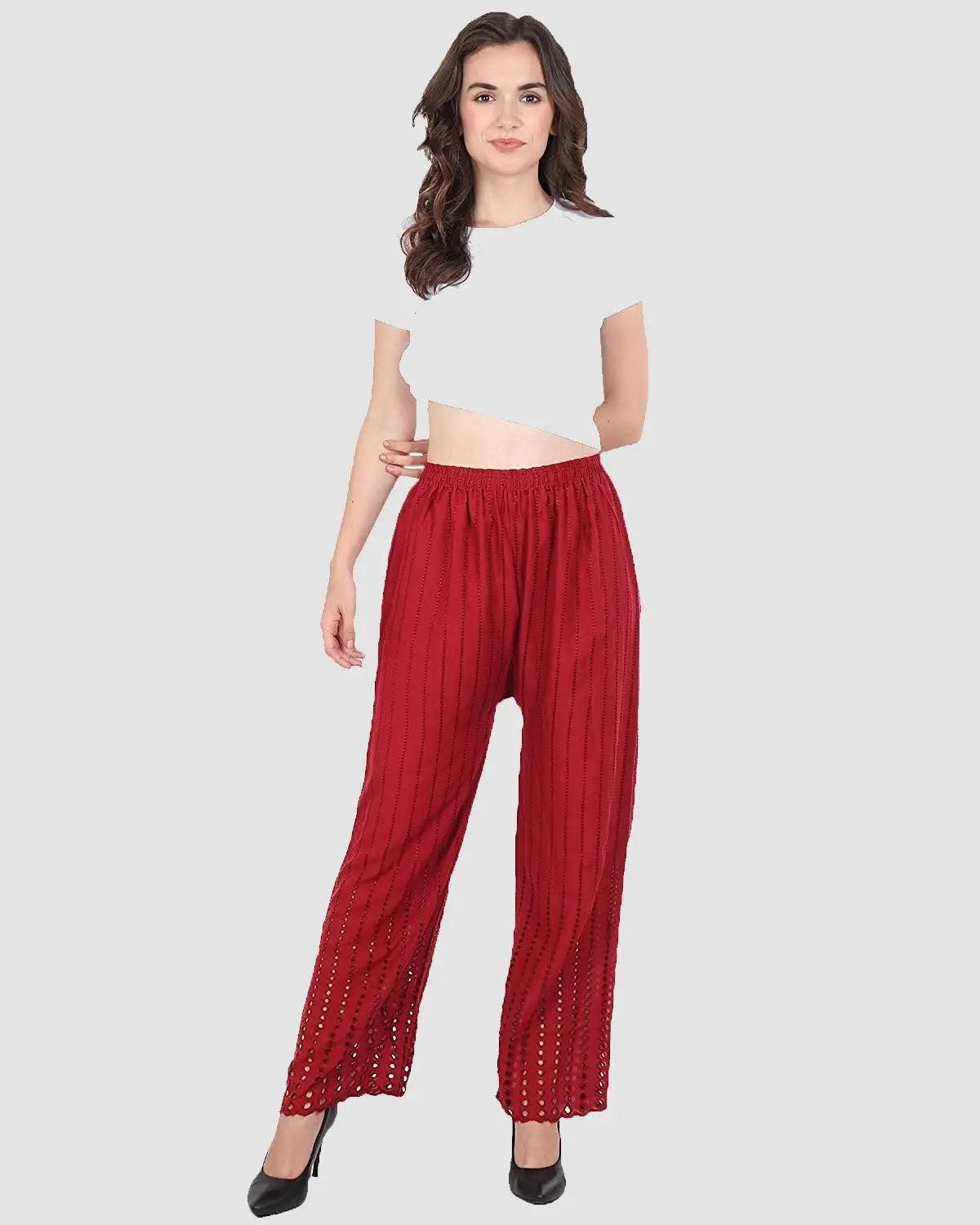 Women's Maroon Chicken Rayon Palazzo Flaired Pants wrinkle free Default Title