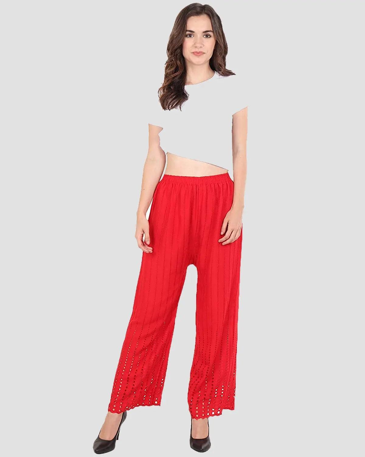 Women's Red Chicken Rayon Palazzo Flaired Pants wrinkle free Default Title