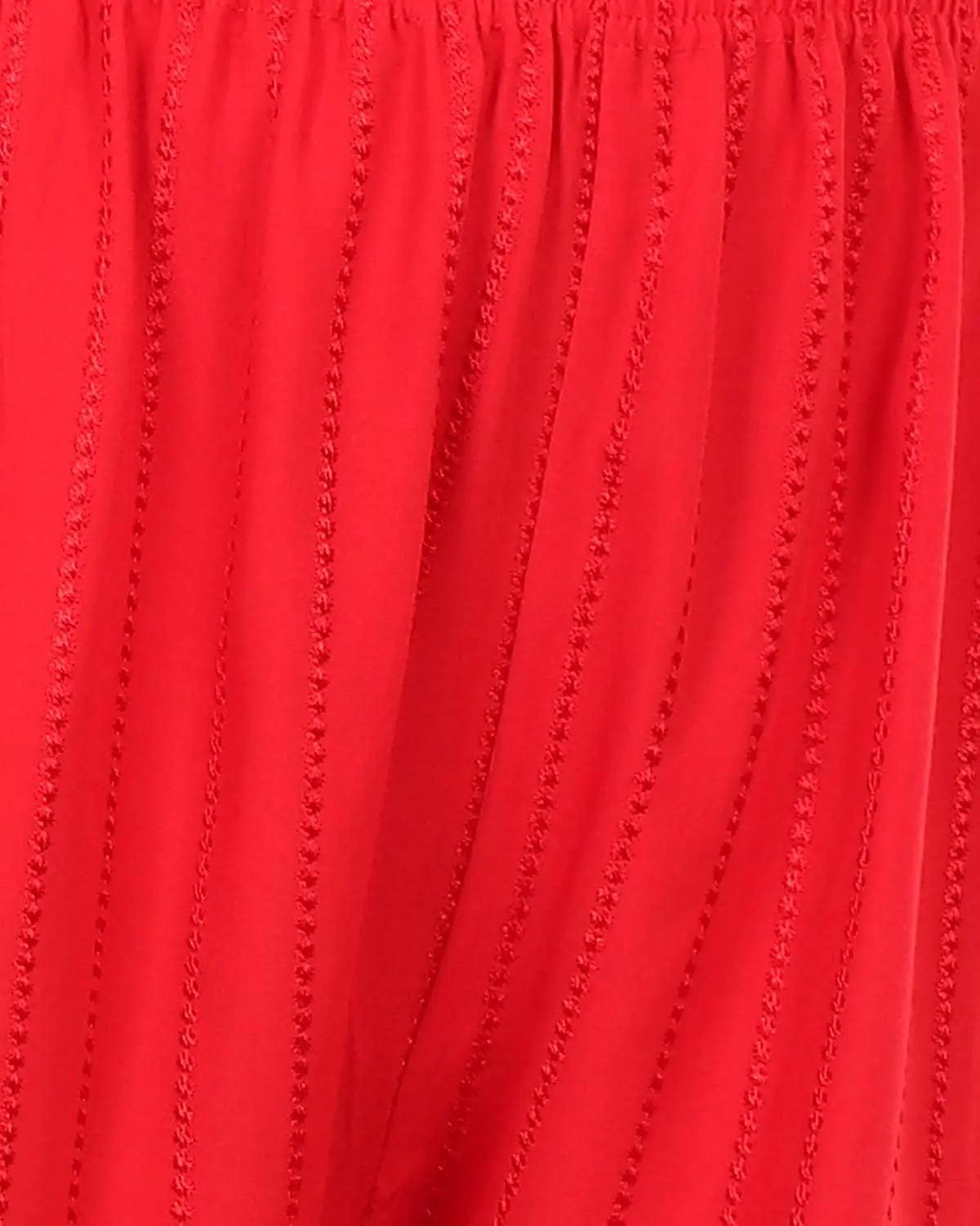 Women's Red Chicken Rayon Palazzo Flaired Pants wrinkle free
