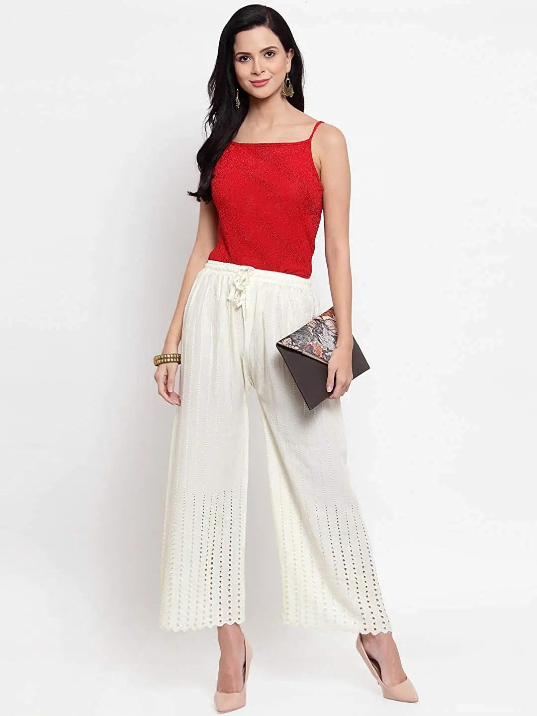 Women's Cream Chicken Rayon Palazzo Flaired Pants wrinkle free Default Title
