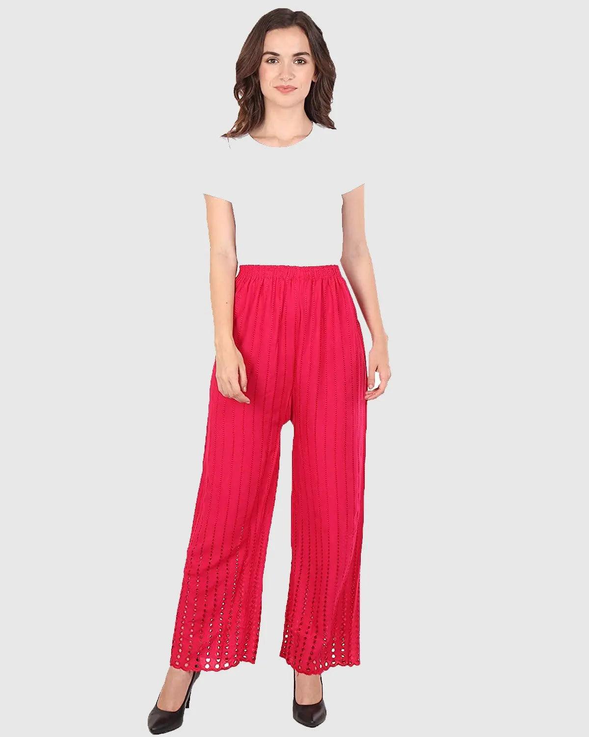 Women's Rani Pink Chicken Rayon Palazzo Flaired Pants wrinkle free Default Title