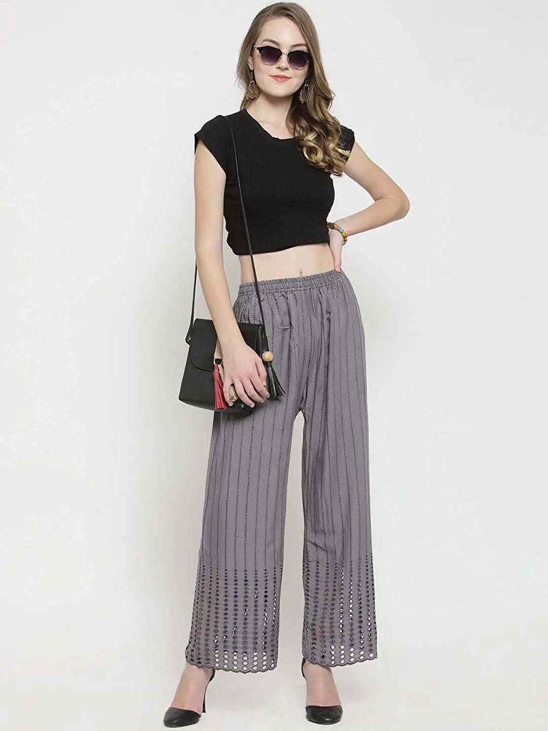Women's Grey Chicken Rayon Palazzo Flaired Pants wrinkle free Default Title