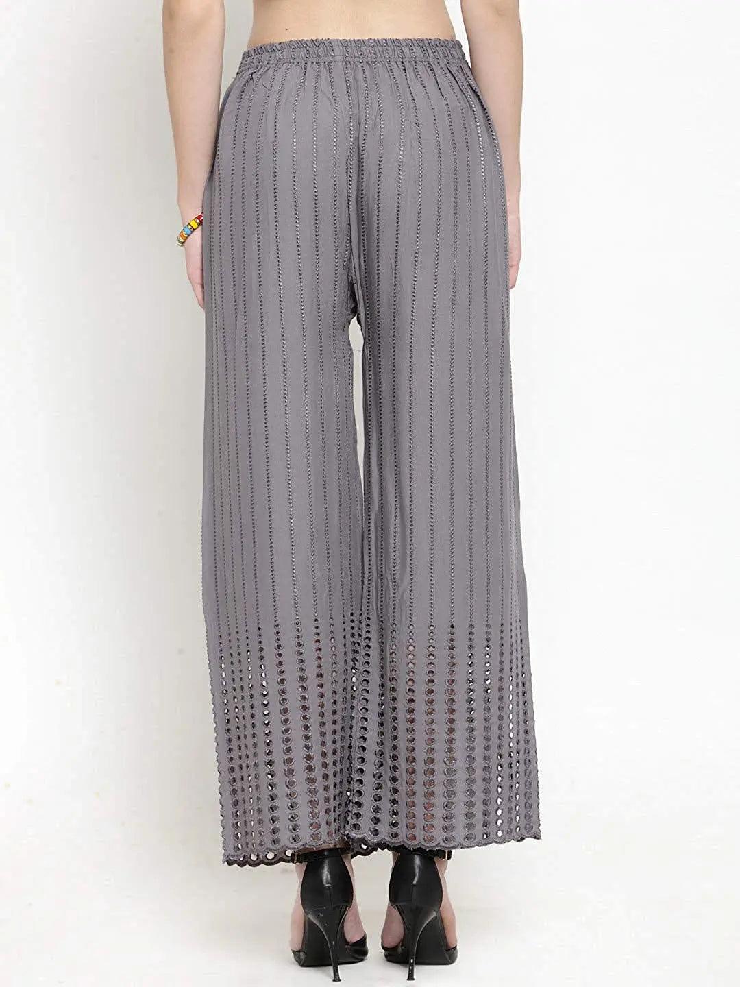 Women's Grey Chicken Rayon Palazzo Flaired Pants wrinkle free