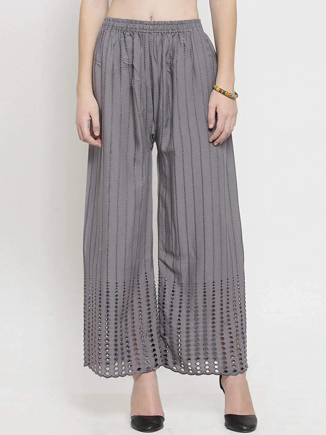 Women's Grey Chicken Rayon Palazzo Flaired Pants wrinkle free