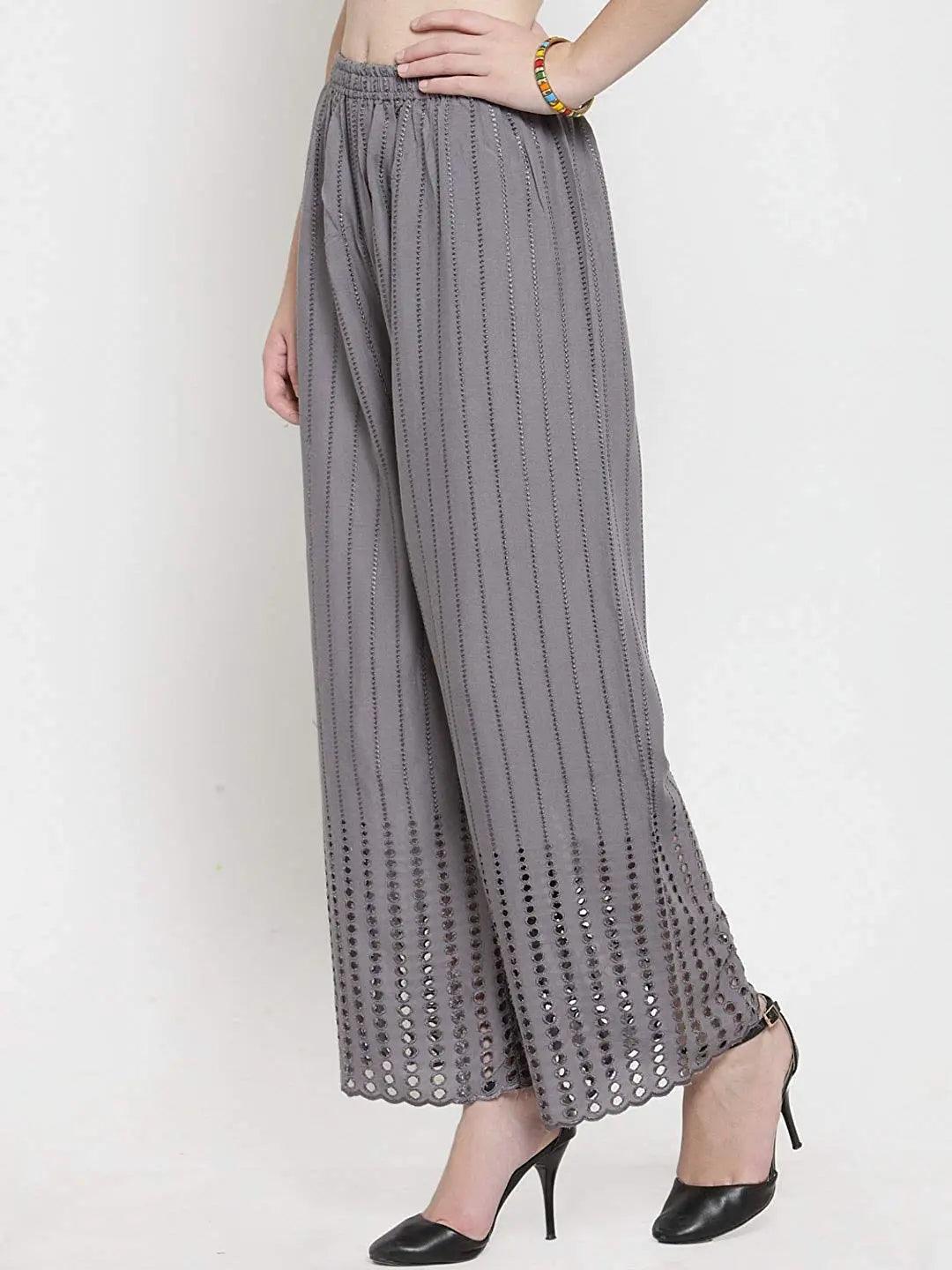 Women's Grey Chicken Rayon Palazzo Flaired Pants wrinkle free