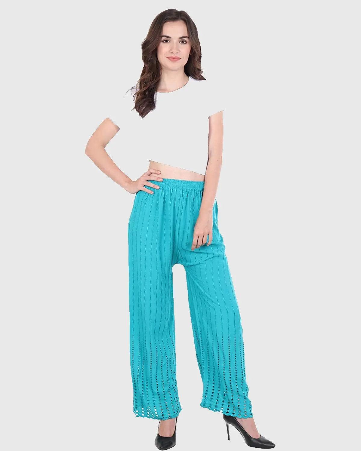 Women's Rama Green Chicken Rayon Palazzo Flaired Pants wrinkle free Default Title
