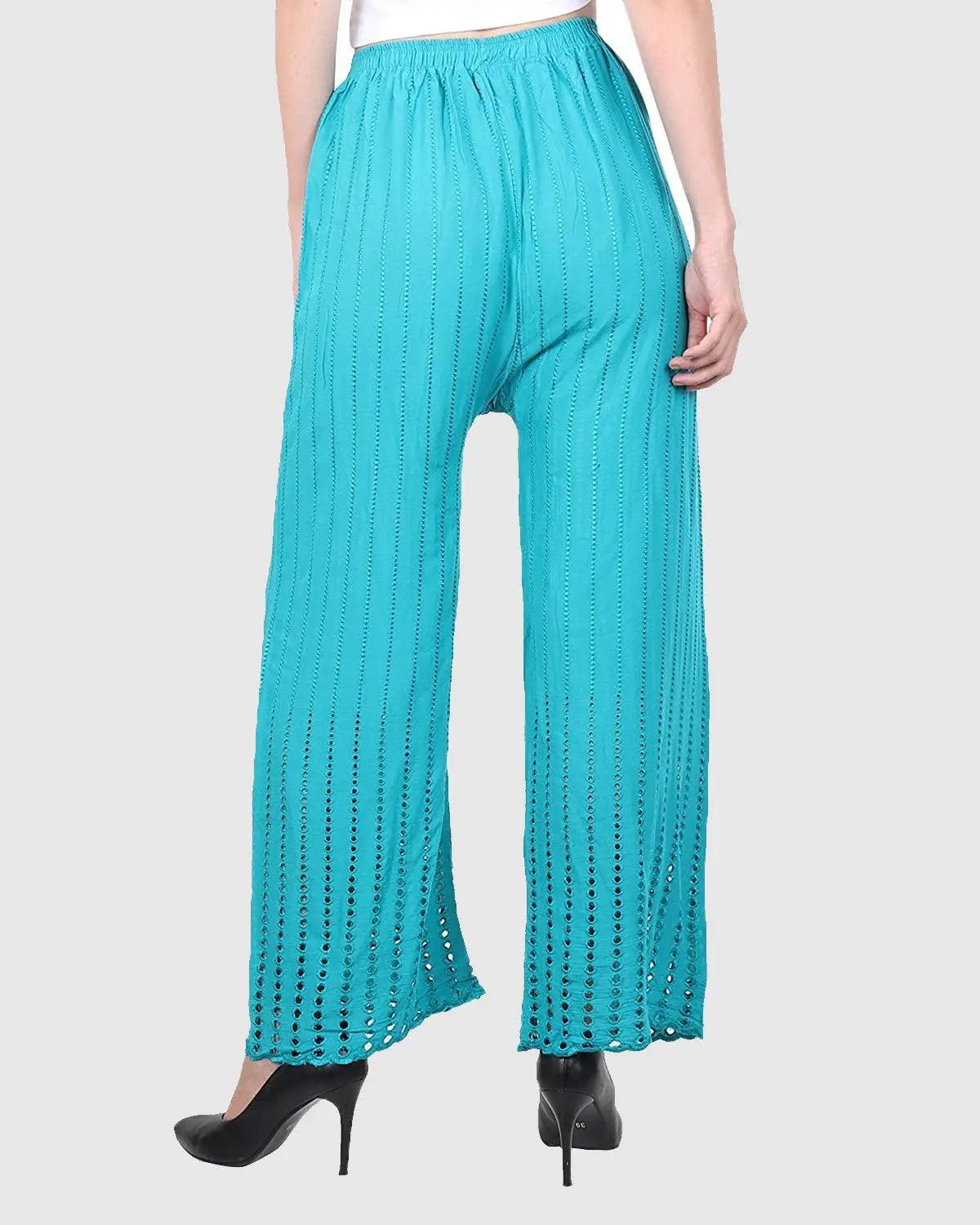 Women's Rama Green Chicken Rayon Palazzo Flaired Pants wrinkle free