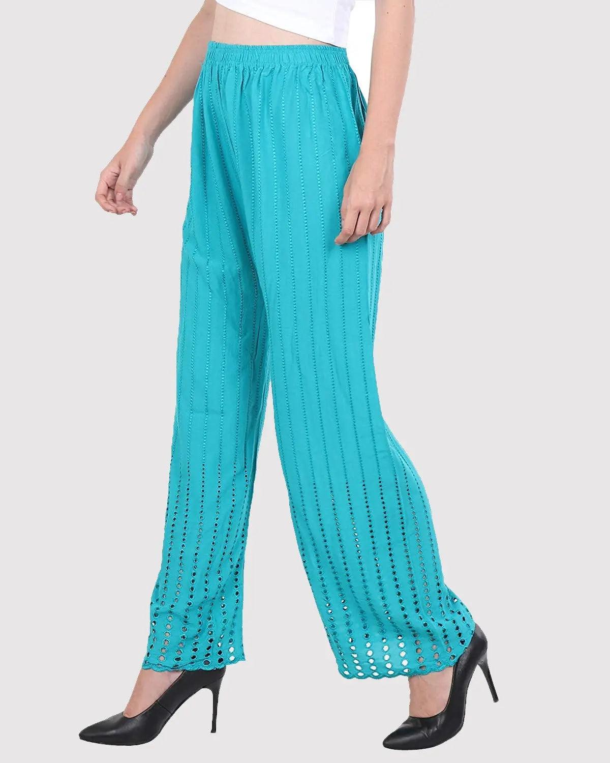 Women's Rama Green Chicken Rayon Palazzo Flaired Pants wrinkle free