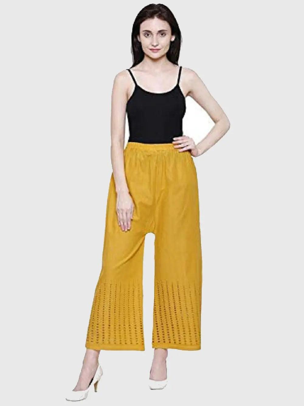 Women's Yellow Chicken Rayon Palazzo Flaired Pants wrinkle free Default Title