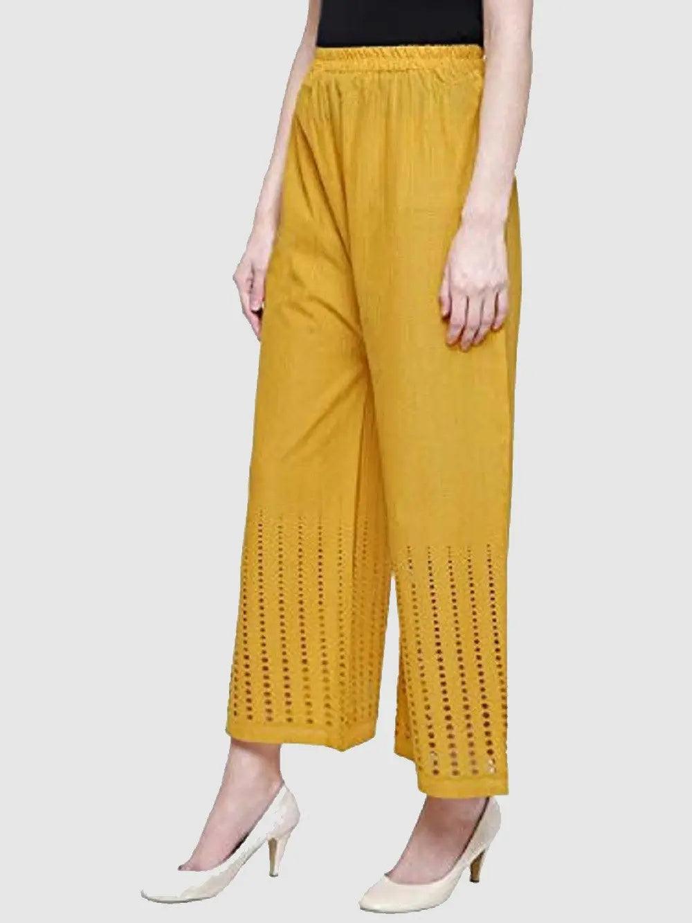 Women's Yellow Chicken Rayon Palazzo Flaired Pants wrinkle free