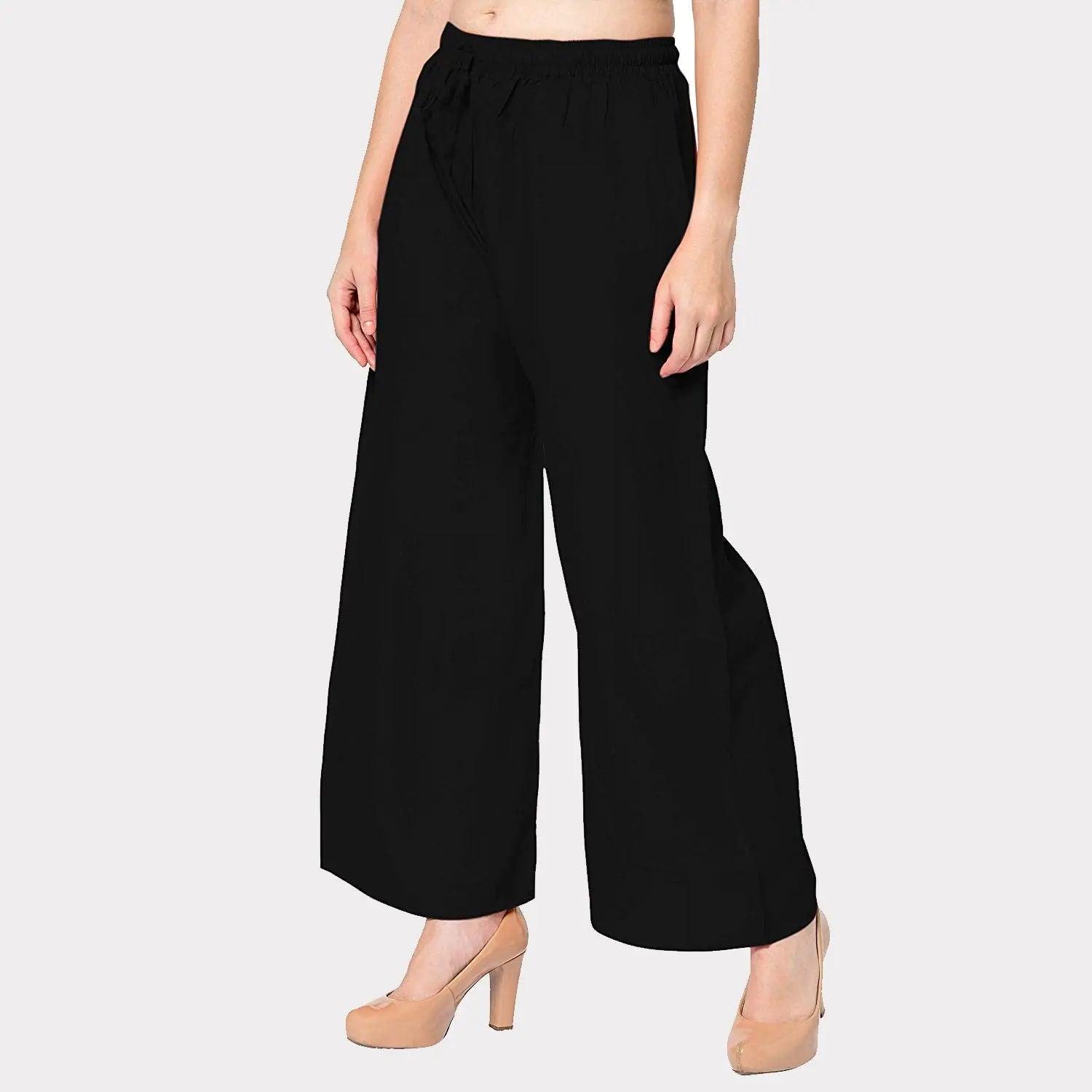 Women's Black Plain Rayon Palazzo