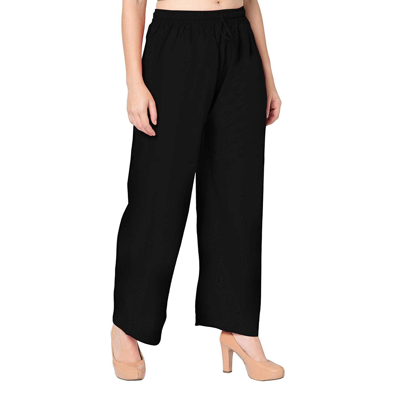 Woman's Rayon Plain Black Palazzo