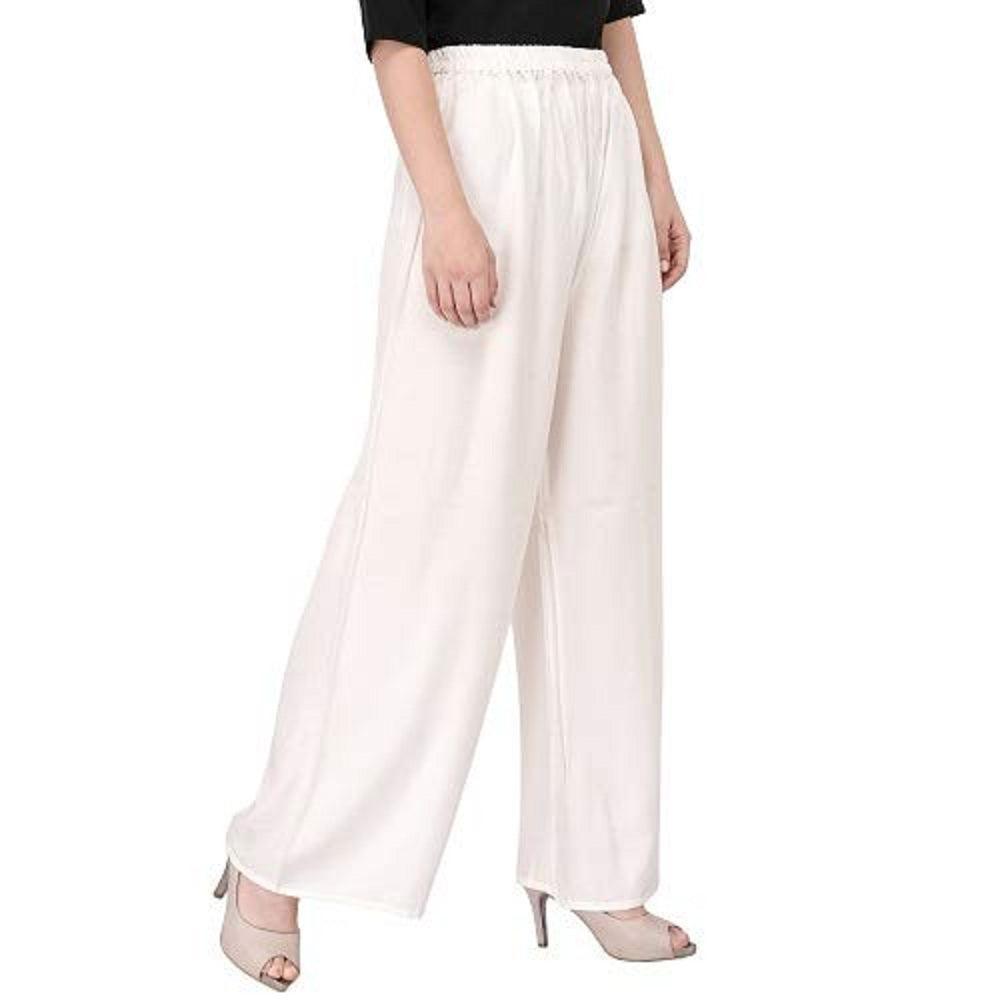 Woman's Rayon Plain White Palazzo