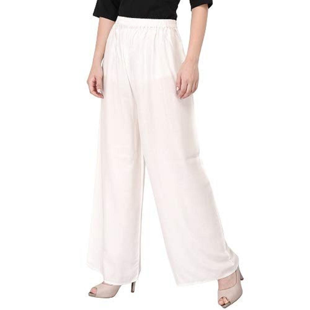 Woman's Rayon Plain White Palazzo