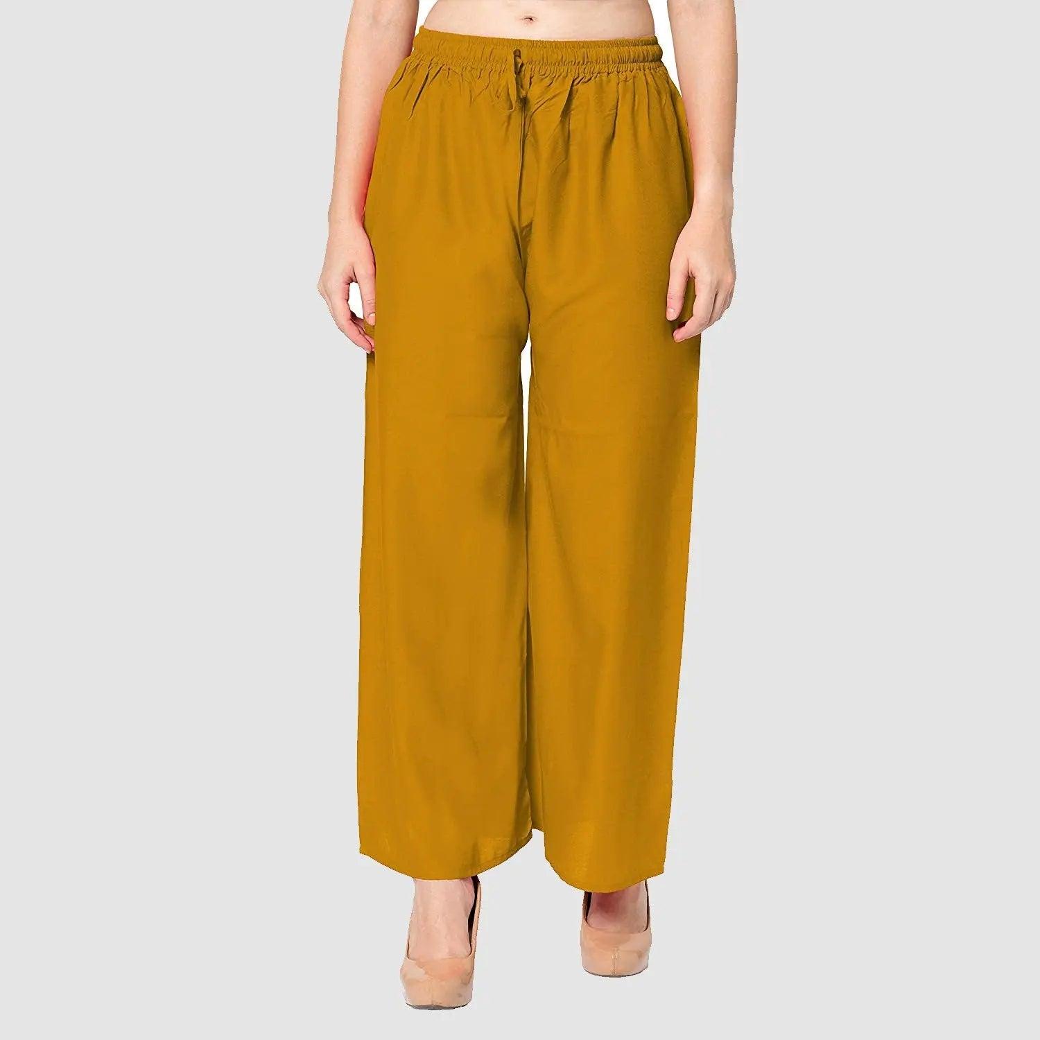Women's Mustard Plain Rayon Palazzo Default Title