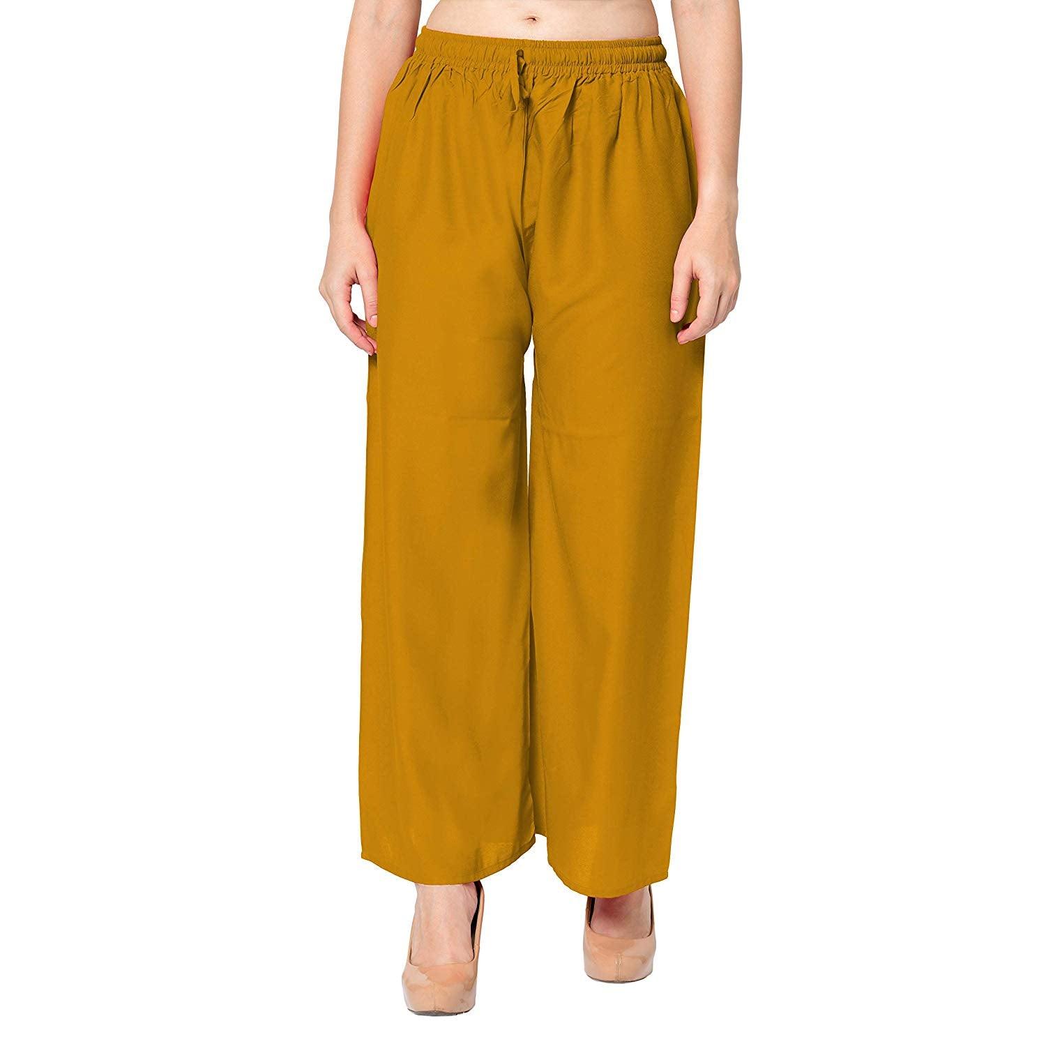Woman's Rayon Plain Mustard Palazzo Default Title
