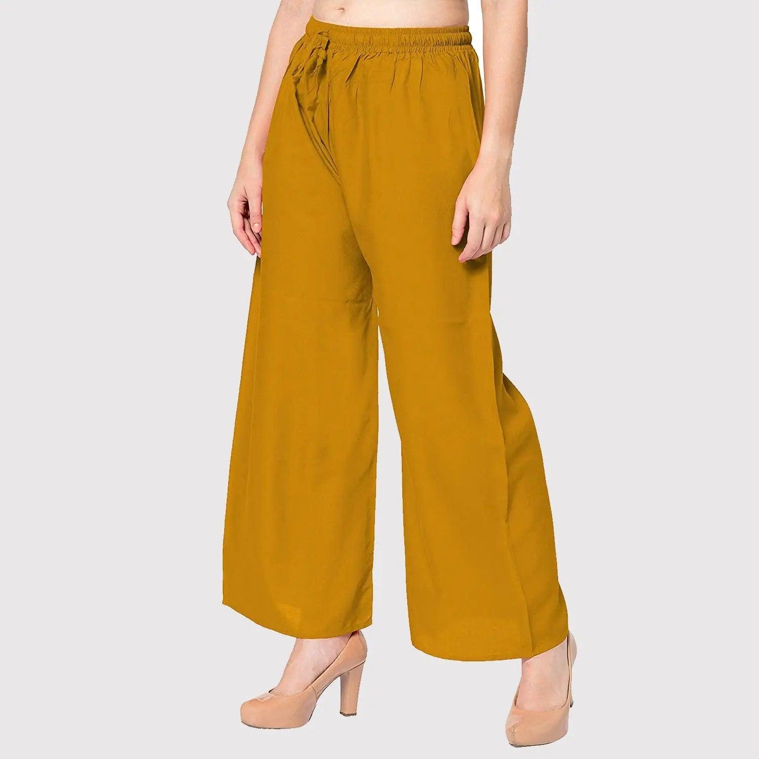 Women's Mustard Plain Rayon Palazzo