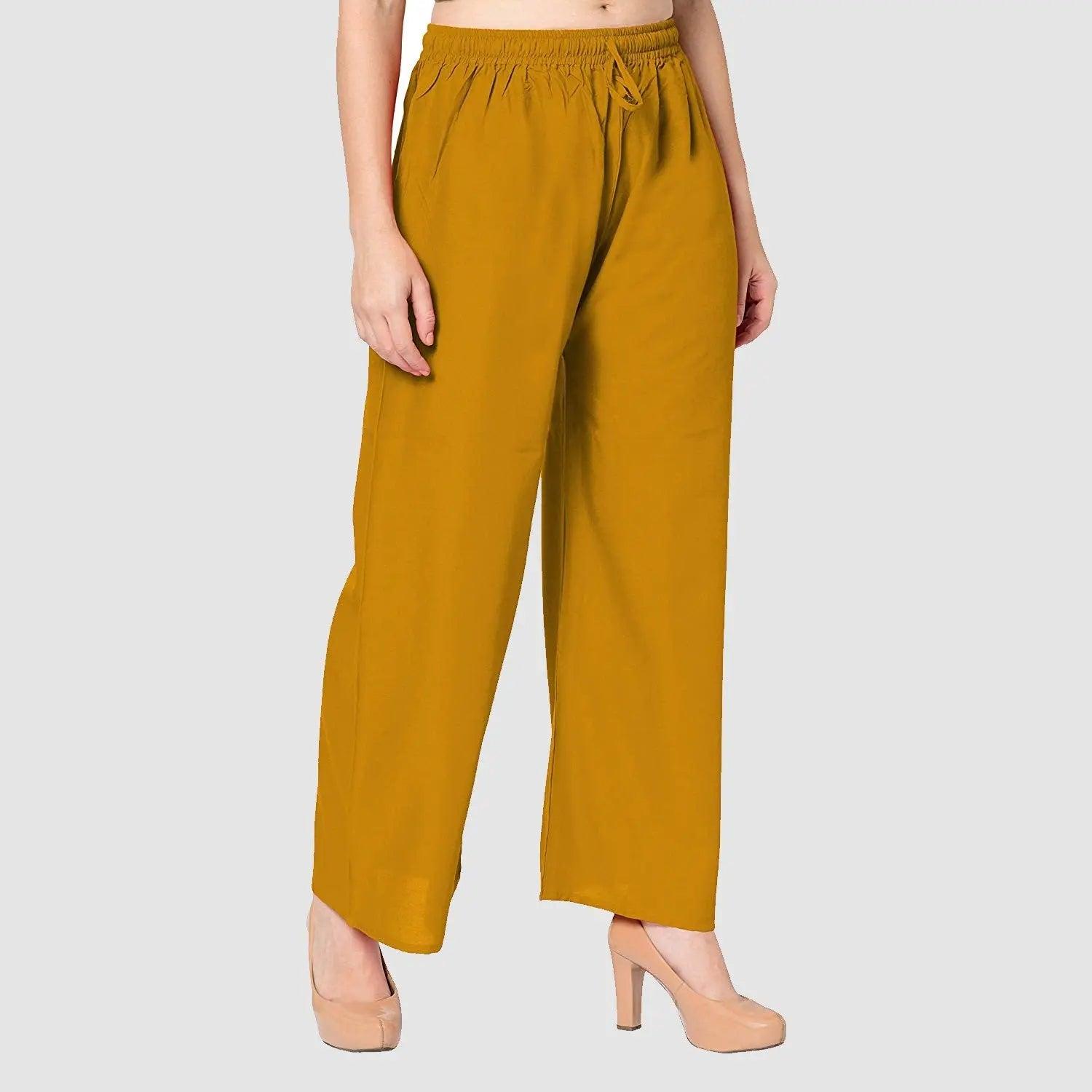 Women's Mustard Plain Rayon Palazzo