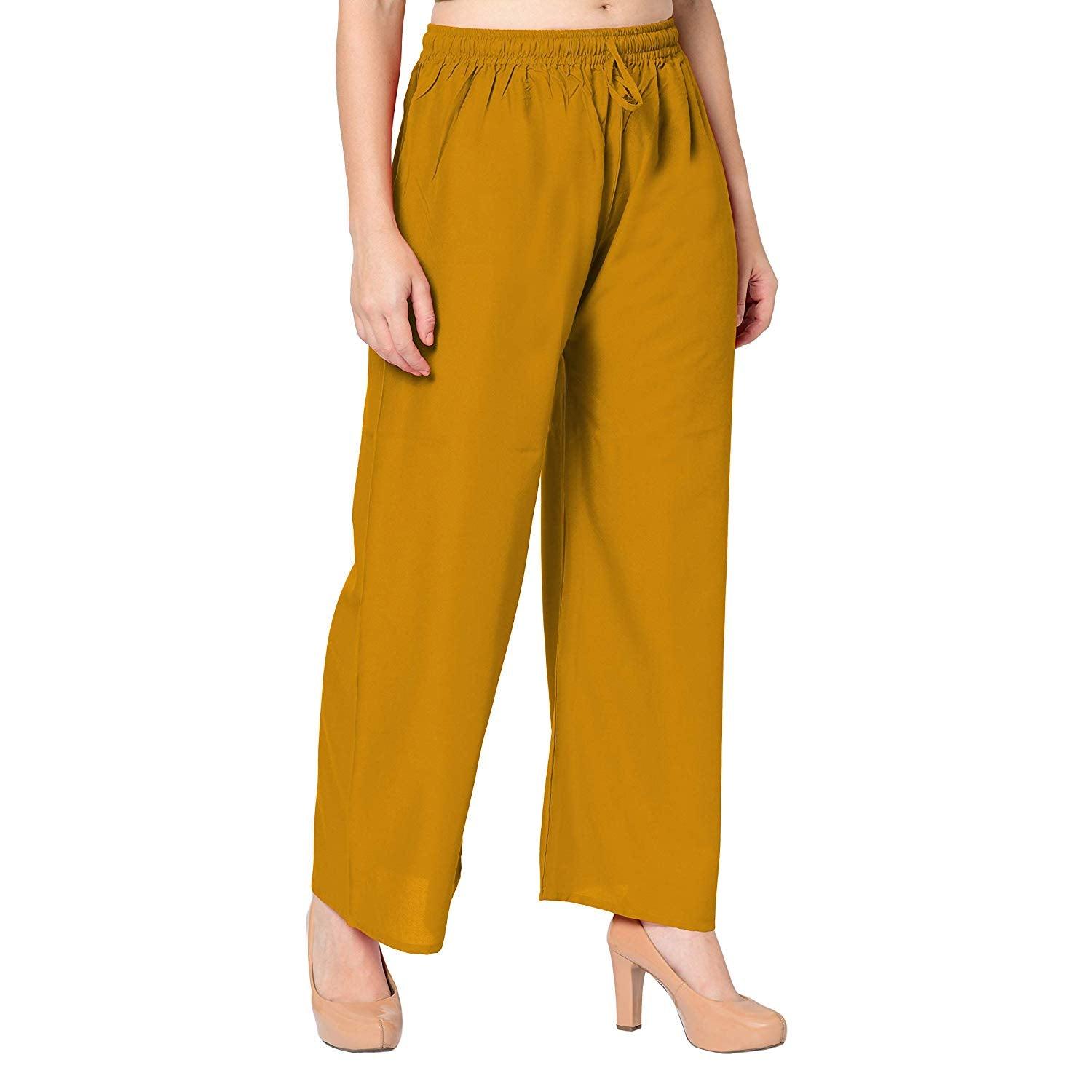 Woman's Rayon Plain Mustard Palazzo