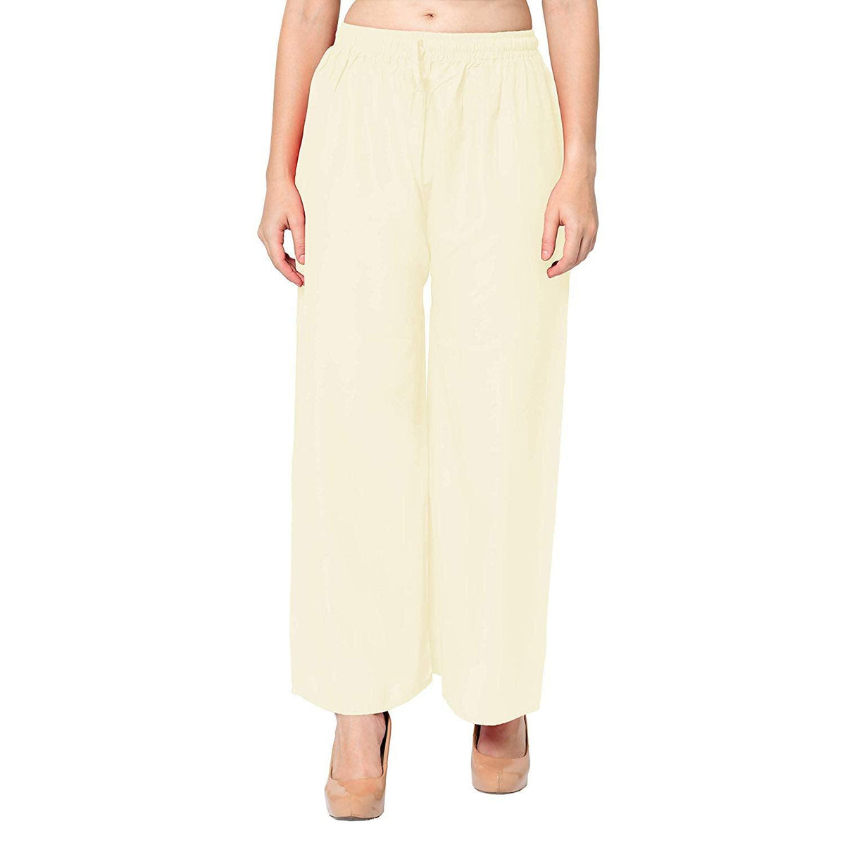 Woman's Rayon Plain Cream Palazzo Default Title