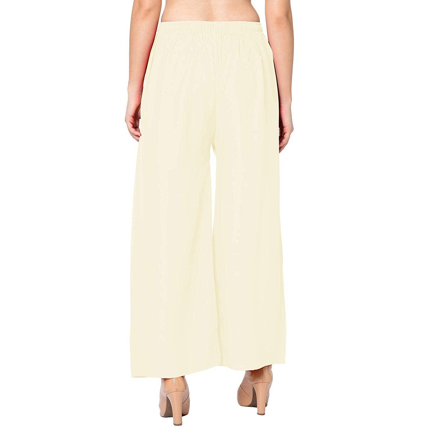 Woman's Rayon Plain Cream Palazzo