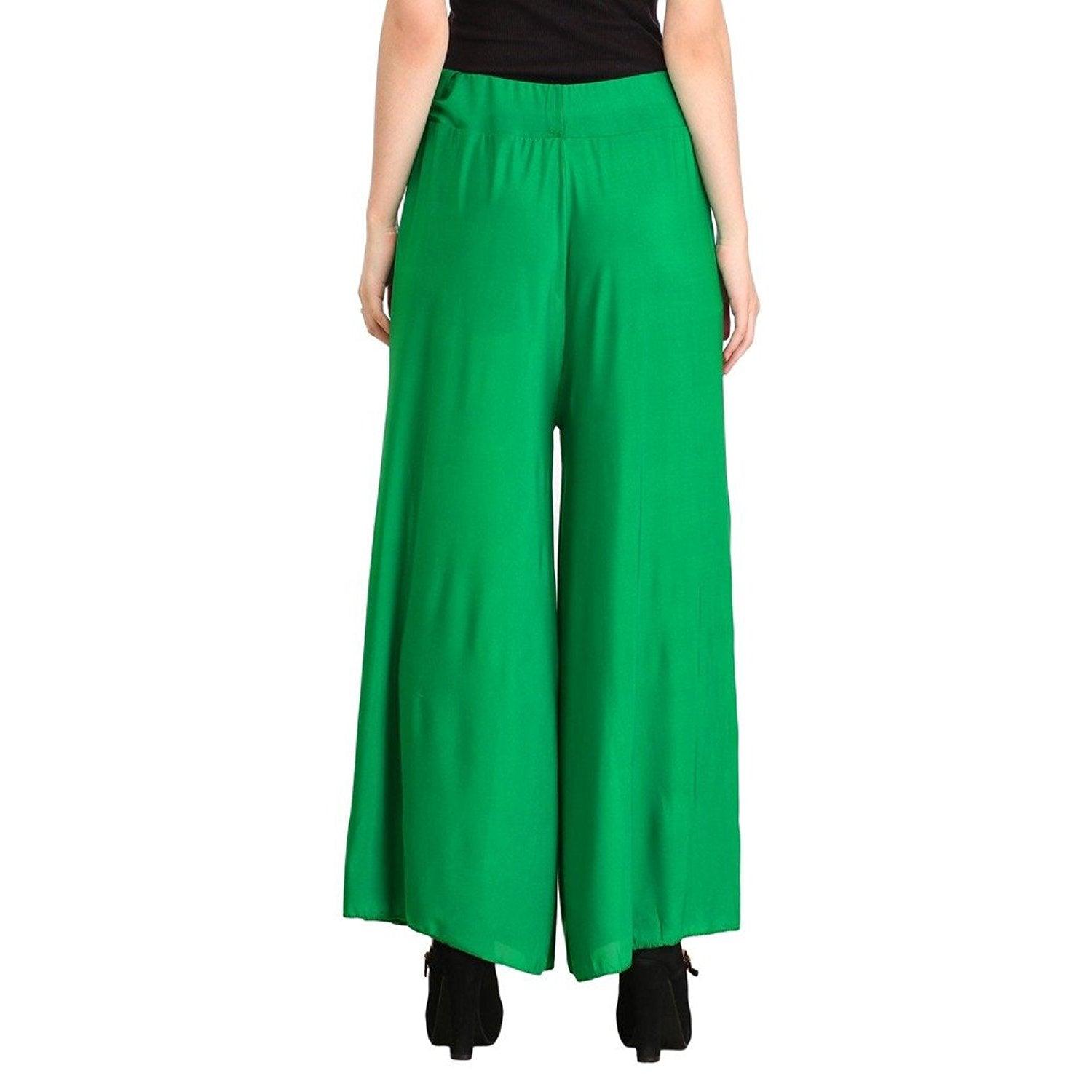 Woman's Rayon Plain Green Palazzo