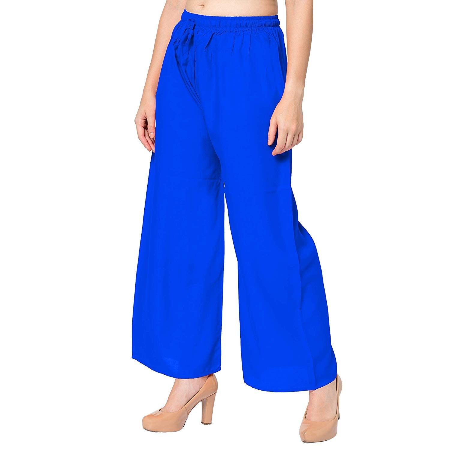 Woman's Rayon Plain Blue Palazzo