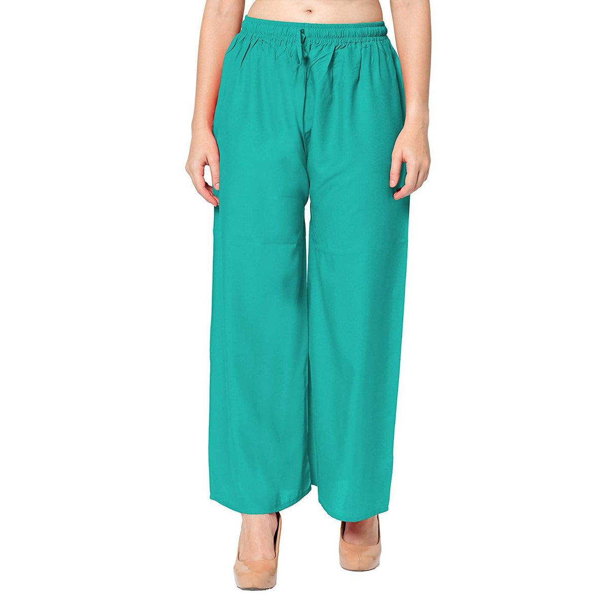 Woman's Rayon Plain Rama Green Palazzo Default Title