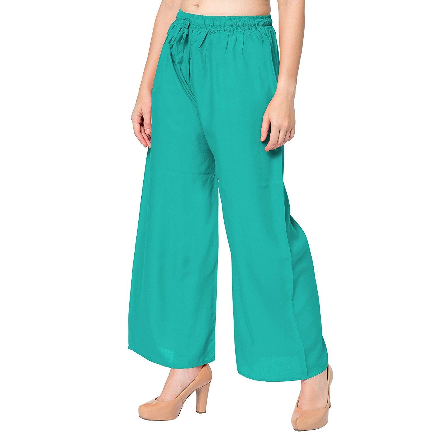 Woman's Rayon Plain Rama Green Palazzo