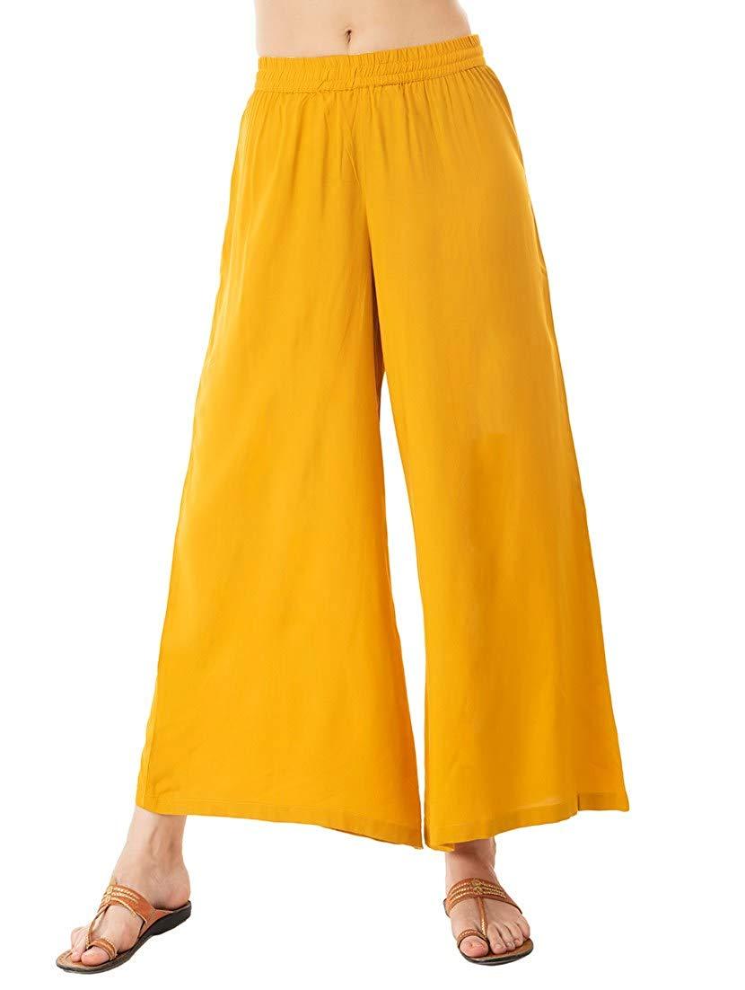 Woman's Rayon Plain Yellow Palazzo Default Title
