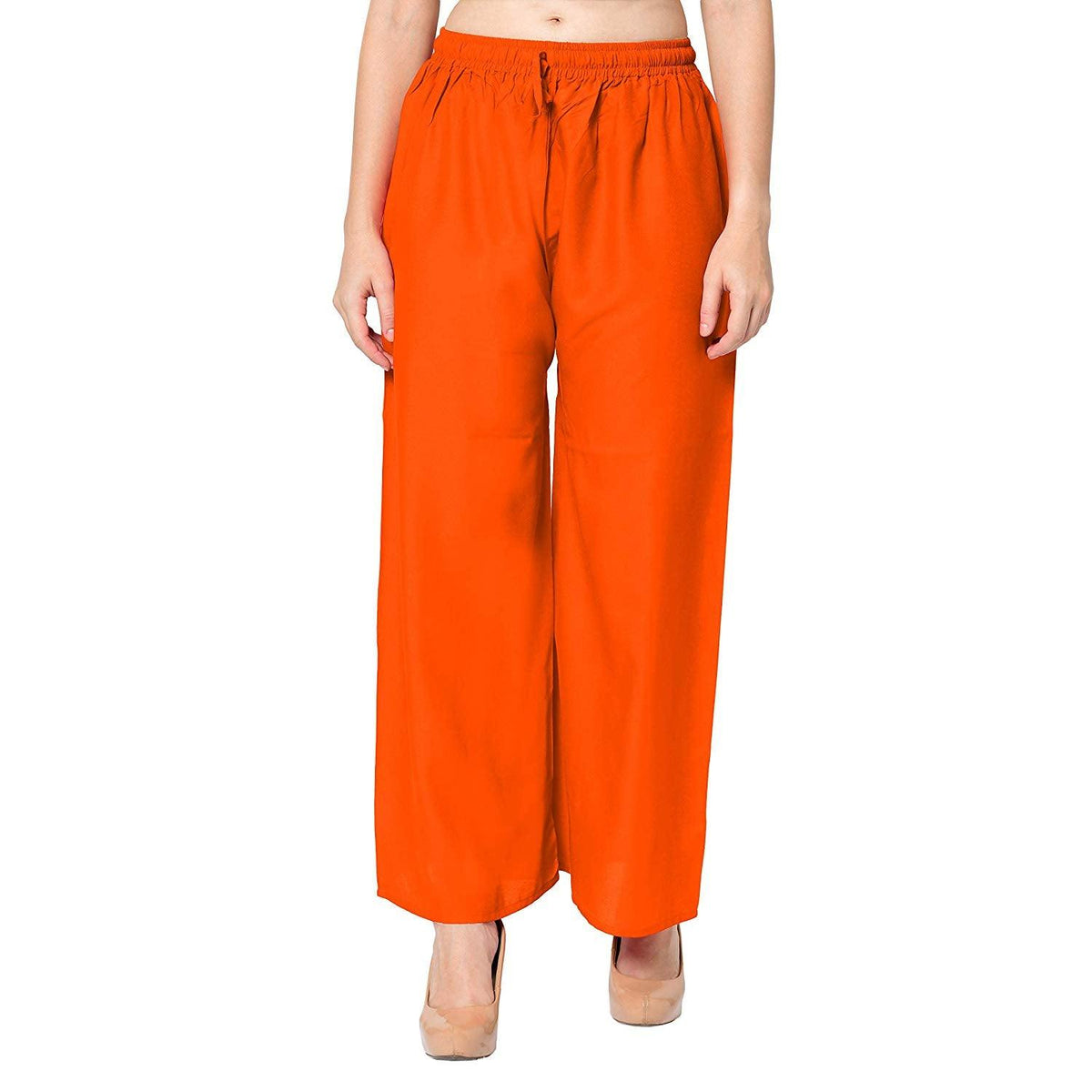 Woman's Rayon Plain Orange Palazzo Default Title