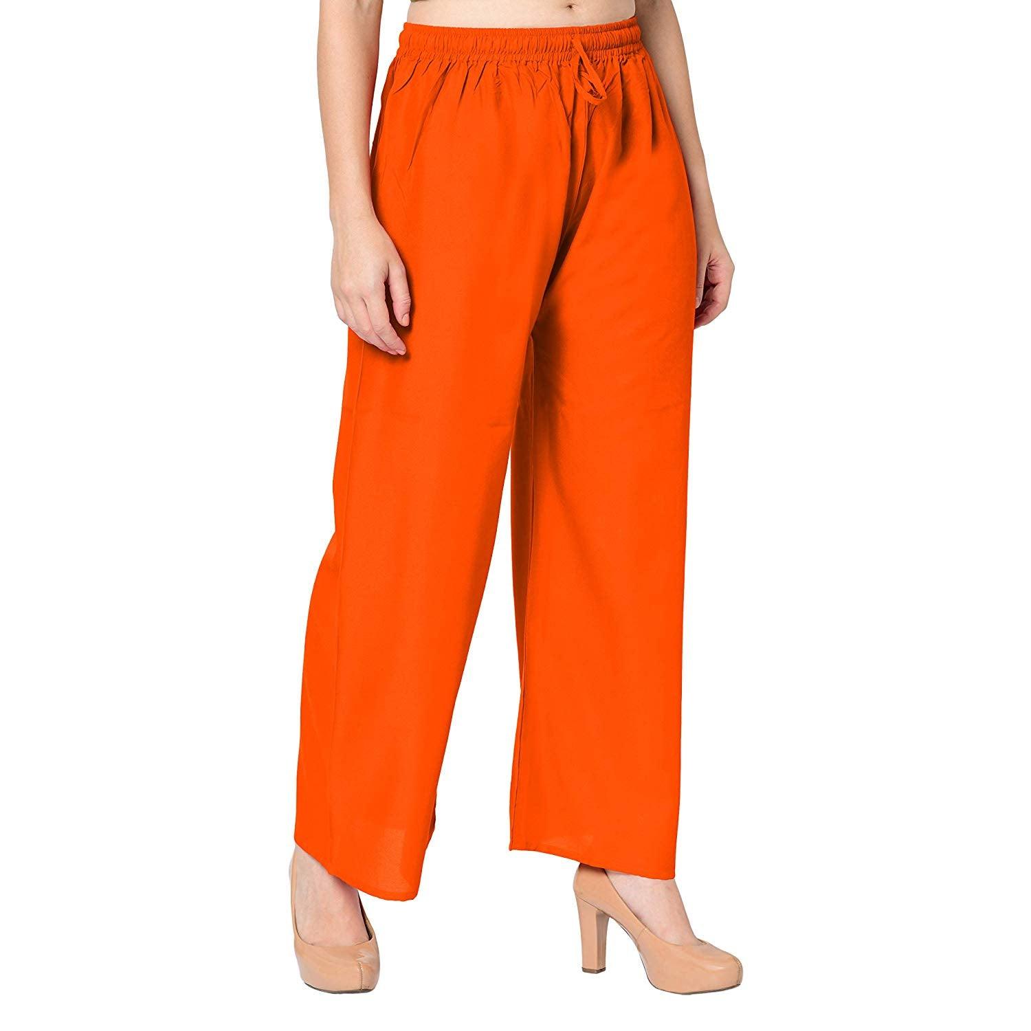 Woman's Rayon Plain Orange Palazzo