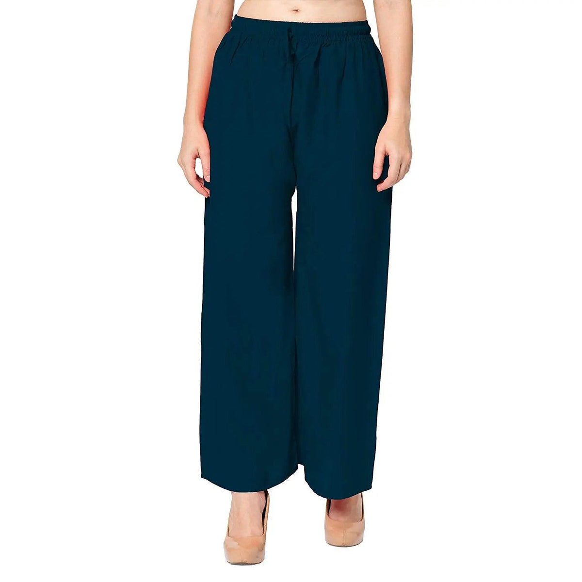 Women's Peacock Green Plain Rayon Palazzo Default Title