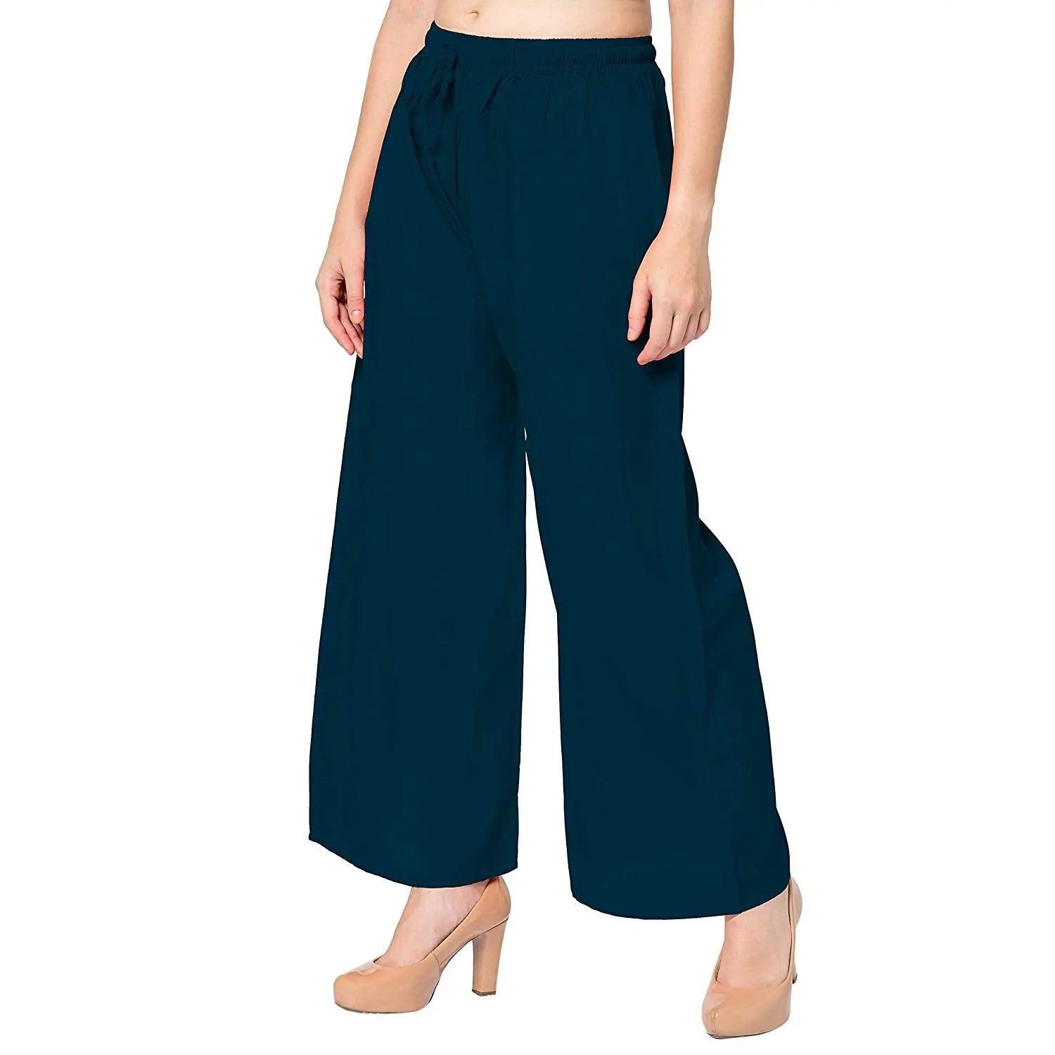 Women's Peacock Green Plain Rayon Palazzo
