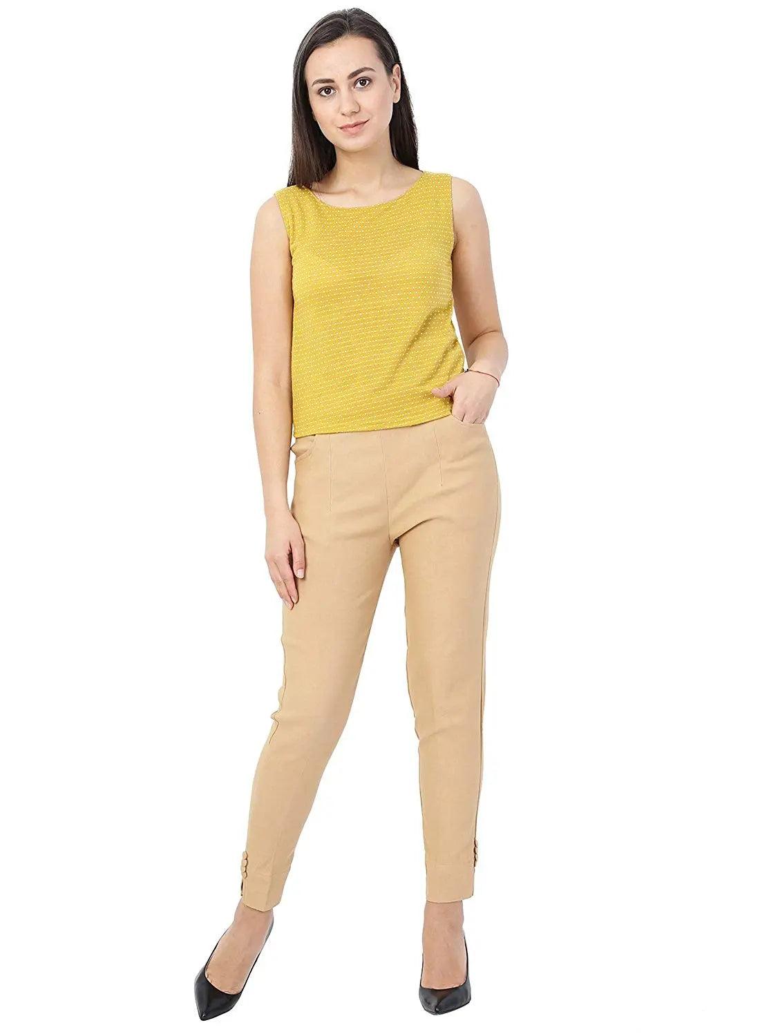Women's Beige Plain Pant Palazzo