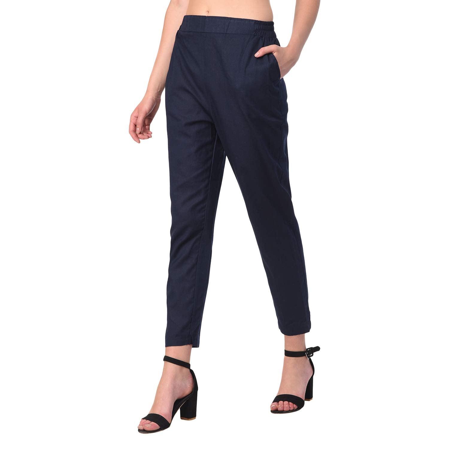 Woman's Rayon Plain Navy Blue Pant Palazzo