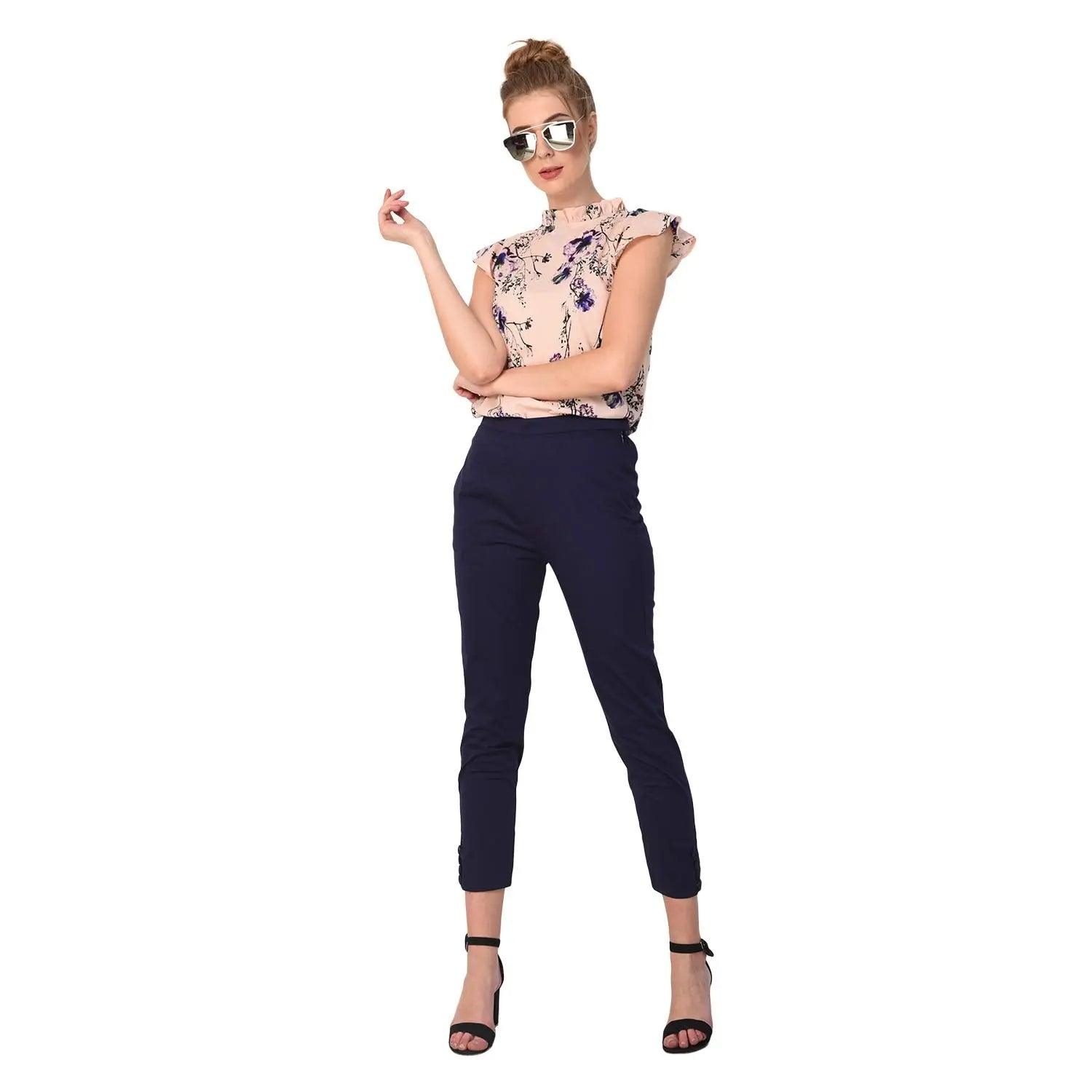 Women's Navy Plain Pant Palazzoa Default Title