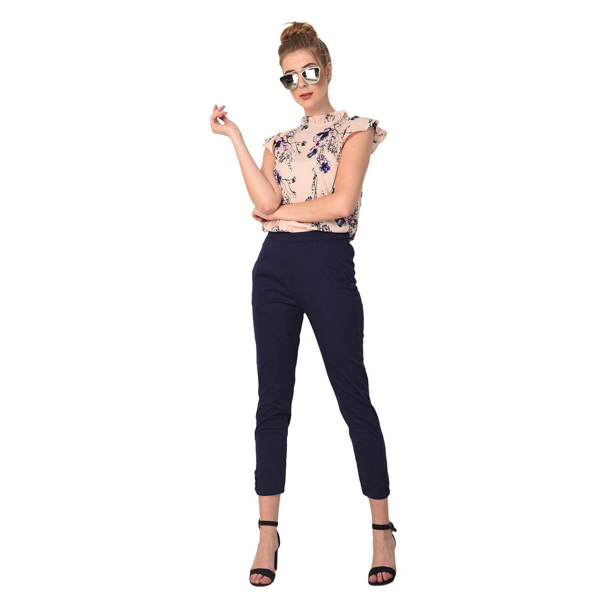 Woman's Rayon Plain Navy Blue Pant Palazzo
