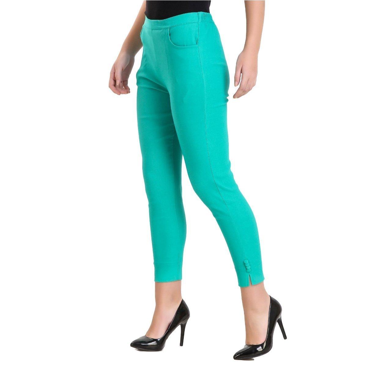 Woman's Rayon Plain Rama Green Pant Palazzo