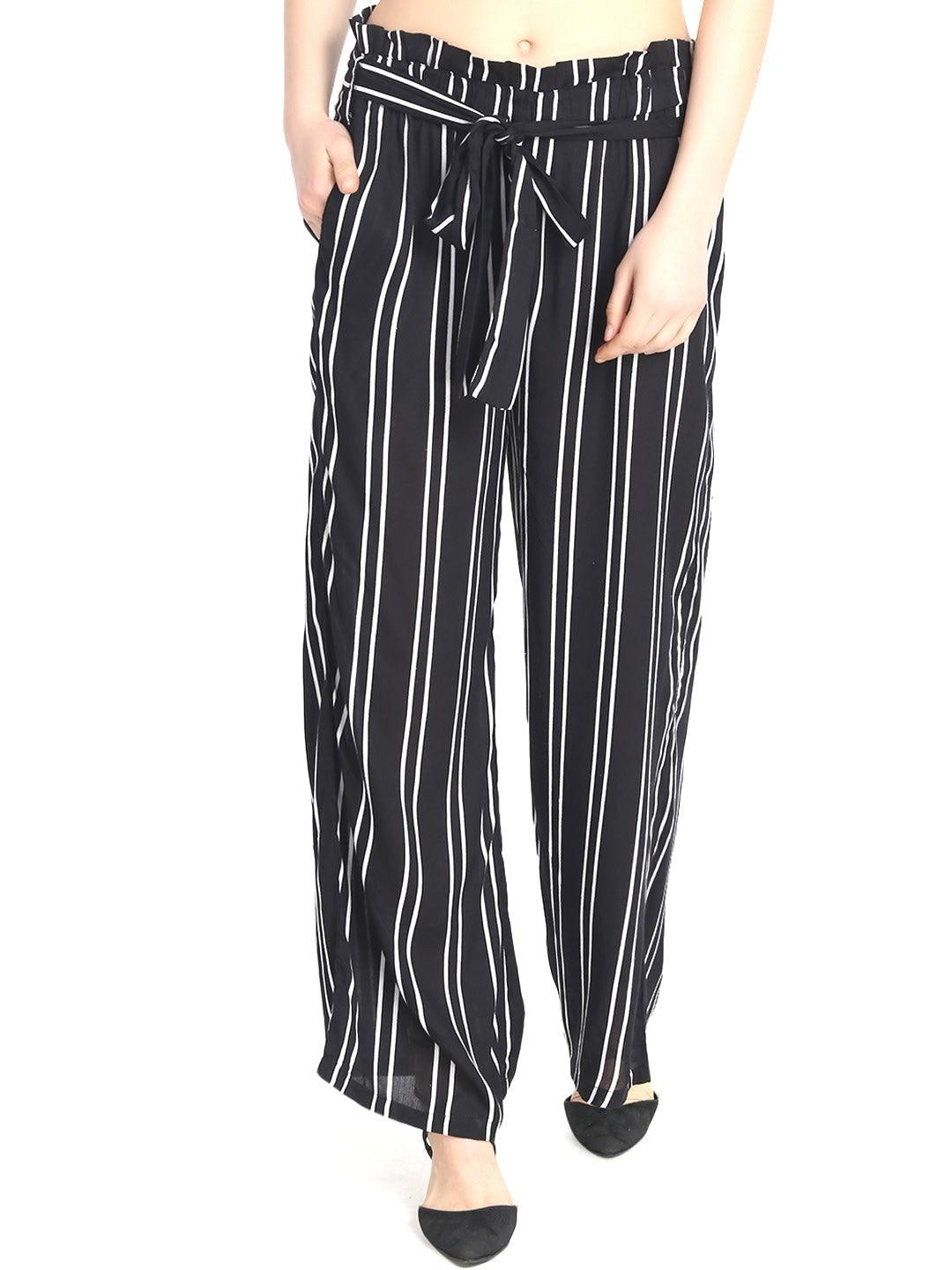 Woman's Rayon Stripe Black Palazzo Default Title