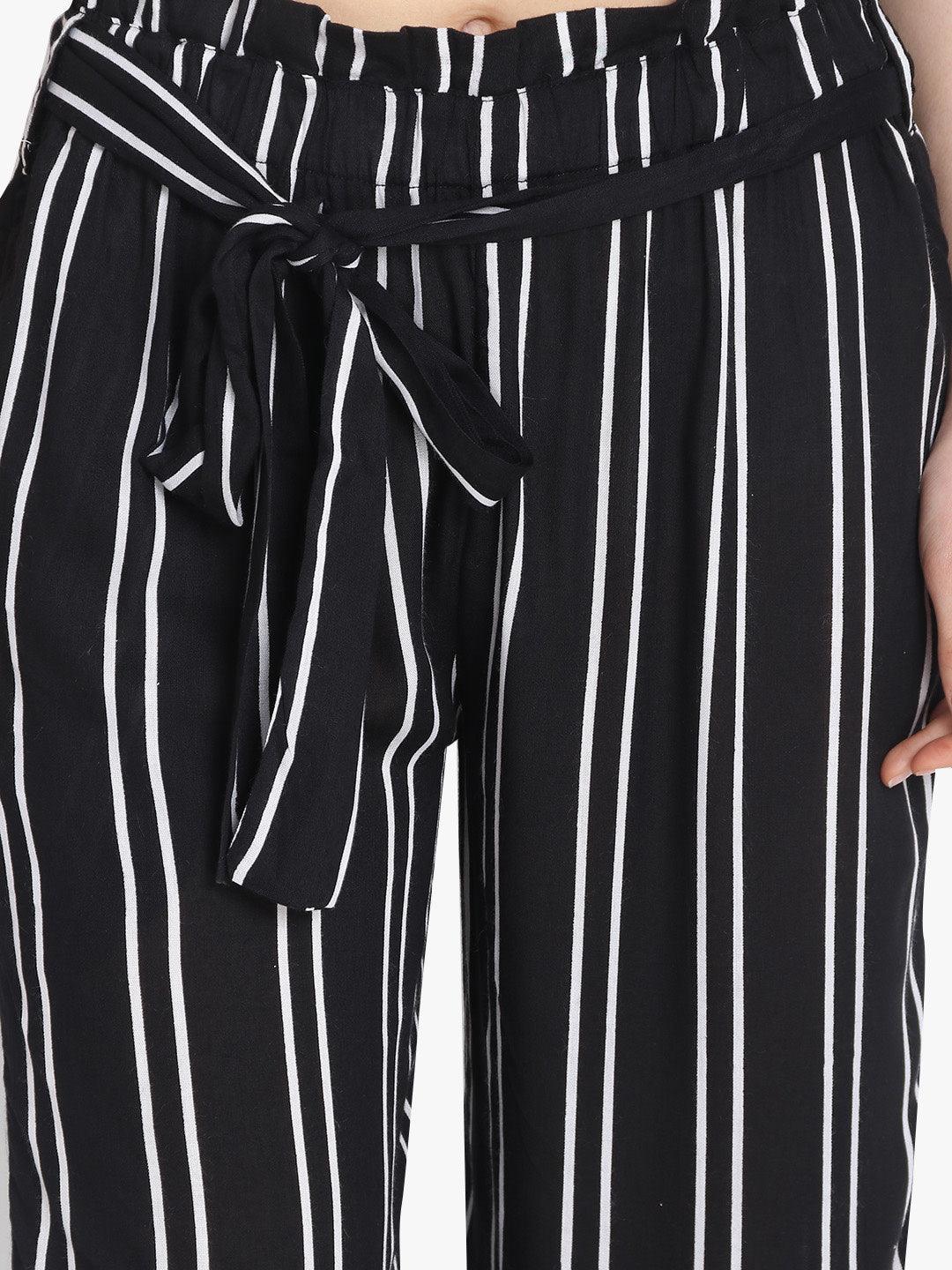 Woman's Rayon Stripe Black Palazzo