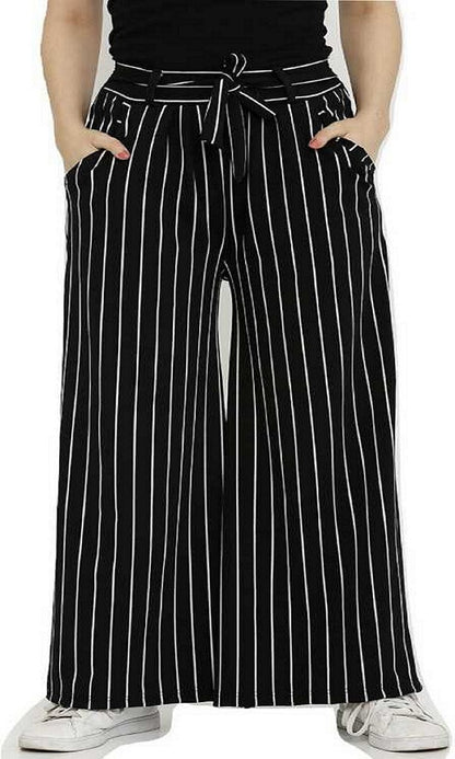 Trendzmy Woman's Rayon Stripe Black Palazzo
