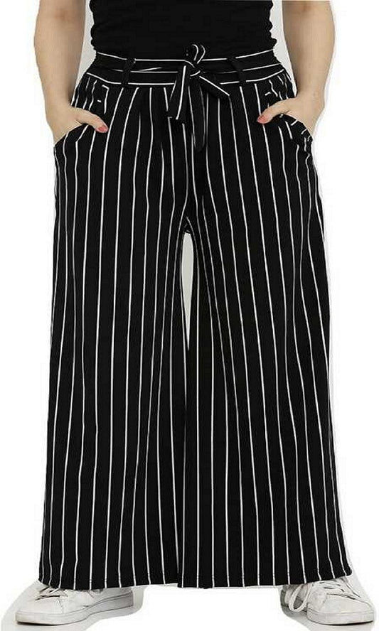 Trendzmy Woman's Rayon Stripe Black Palazzo