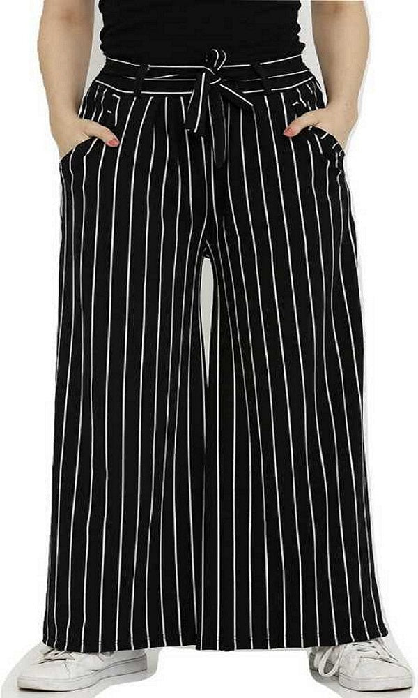 Woman's Rayon Stripe Black Palazzo