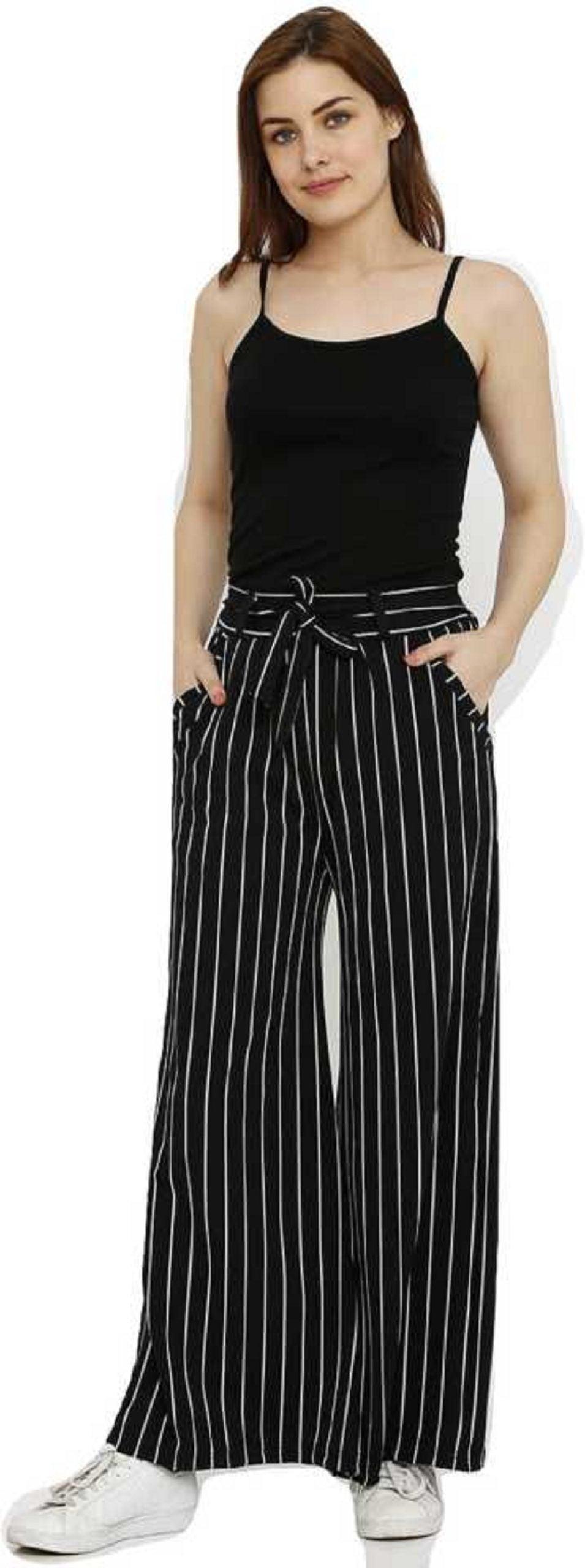Woman's Rayon Stripe Black Palazzo