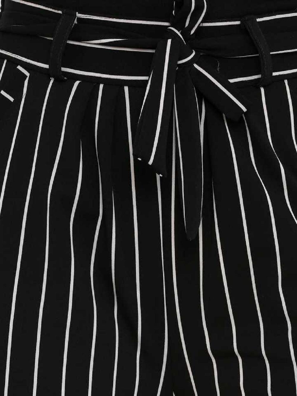 Woman's Rayon Stripe Black Palazzo