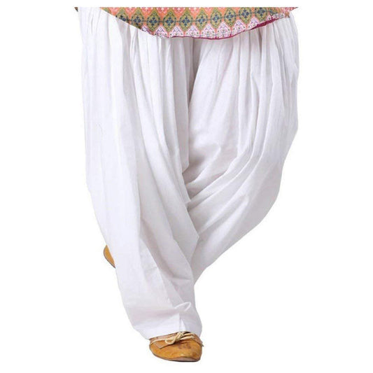 Trendzmy Cotton Solid Patiala White Salwar Default Title