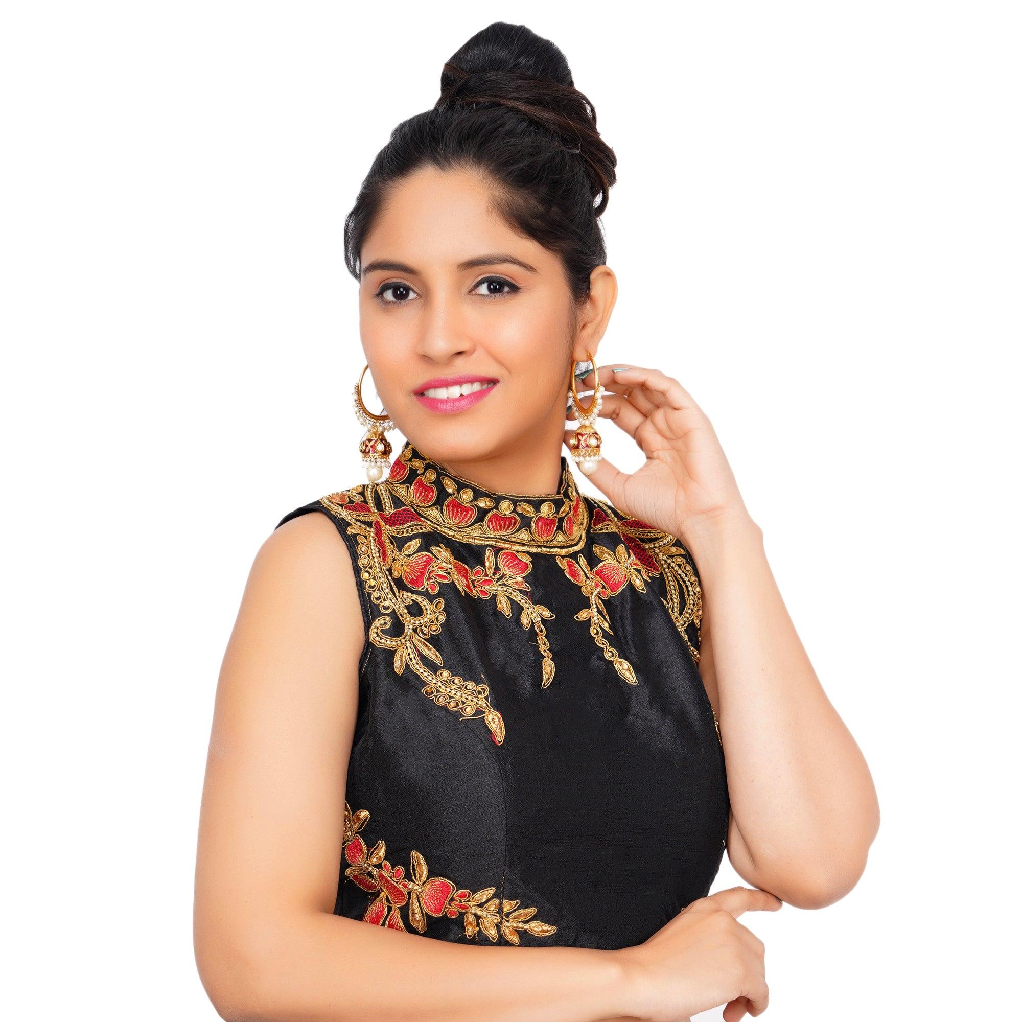 Band Collar Black Women Blouse