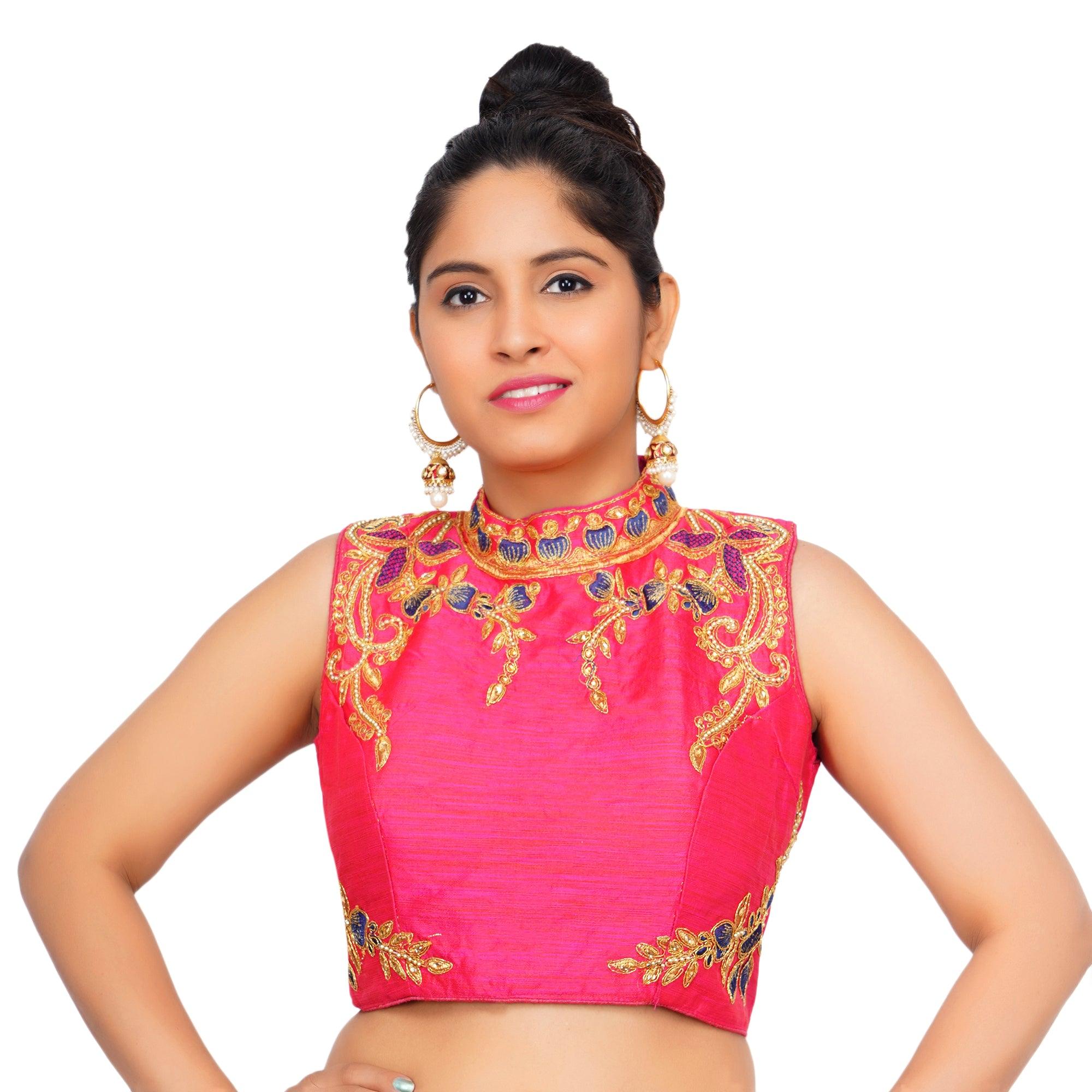 Band Collar Rani Pink Women Blouse Rani Pink